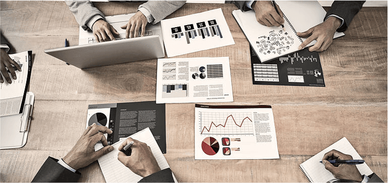 Brainstorm against business interface with graphs and data