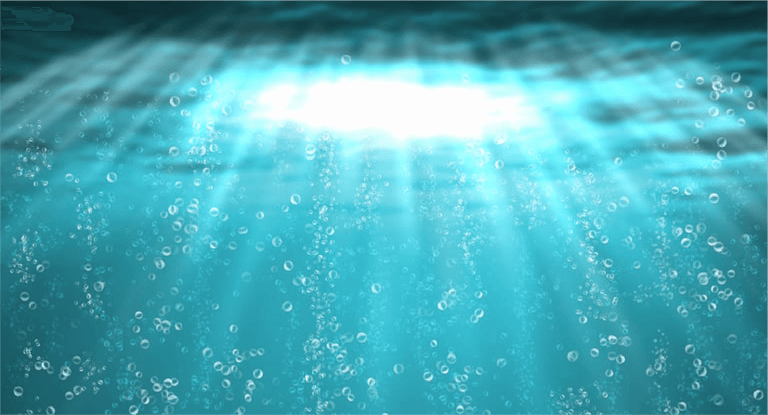 Illustration of blue sea underwater with air bubbles