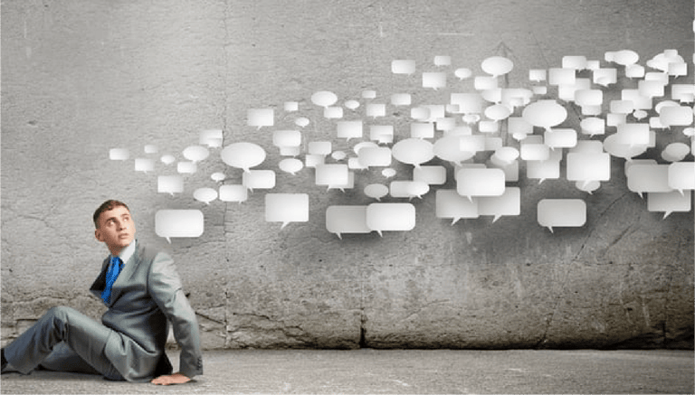 Image of young man sitting on floor. Communication concept