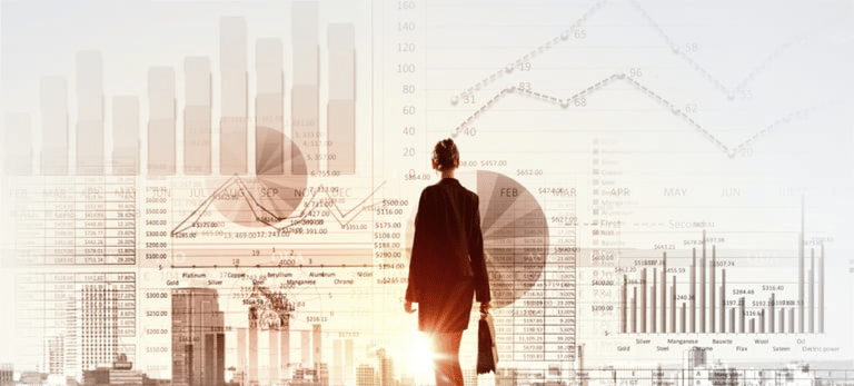Rear view of businesswoman looking at business strategy sketch