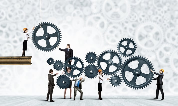 Conceptual image of businessteam working cohesively. Interaction and unity-1
