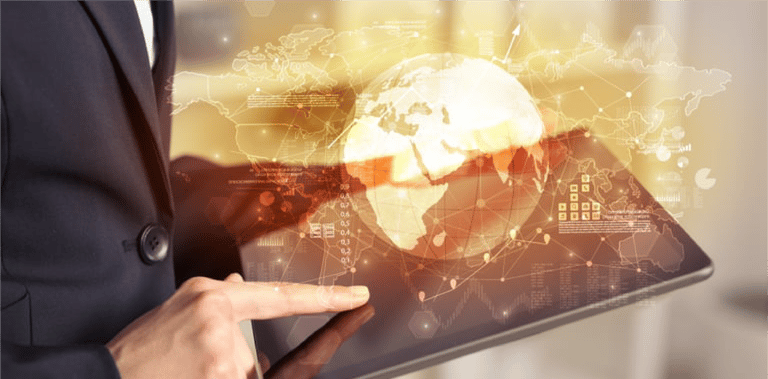 Working business woman with global reports and stock market change concept