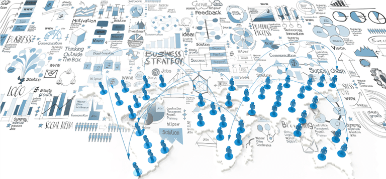 social network 3d on world map and hand drawn business strategy as concept
